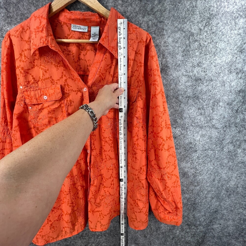Liz and Me Catherines Shirt Women 2X 22W 24W Orange Shadow Floral Shimmer Boxy - Picture 8 of 12